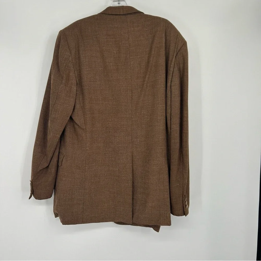 Hickey‎ Freeman Brown Worsted Wool Silk Linen Blazer Size 43L Sport Coat Jacket